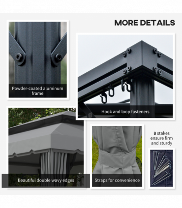 Outsunny 3x4m 2-Tier Gazebo Aluminium Garden Marquee Party Tent Light Grey