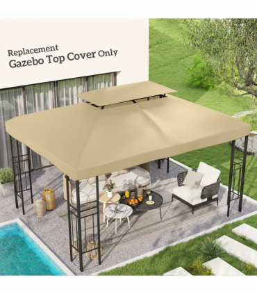 Outsunny 3x4m Gazebo Replacement Roof Canopy 2 Tier Top UV Cover Cream White
