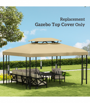 Outsunny 3x4m Gazebo Replacement Roof Canopy 2 Tier Top UV Cover Cream White