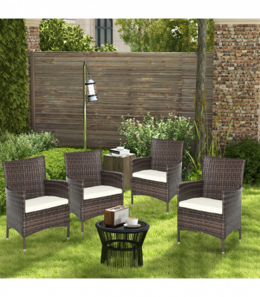 Outsunny 4 PC Outdoor Rattan Armchair Wicker Dining Chair Set for Garden Coffee