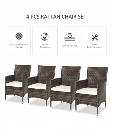 Outsunny 4 PC Outdoor Rattan Armchair Wicker Dining Chair Set for Garden Coffee