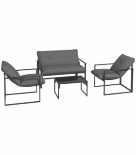 Outsunny 4 PCs Garden Sofa Set with 2 Armchairs Loveseat Coffee Table, Grey