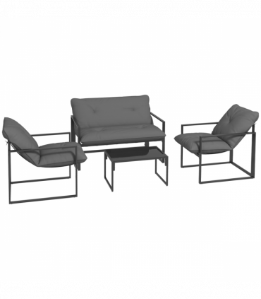 Outsunny 4 PCs Garden Sofa Set with 2 Armchairs Loveseat Coffee Table, Grey
