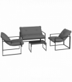 Outsunny 4 PCs Garden Sofa Set with 2 Armchairs Loveseat Coffee Table, Grey