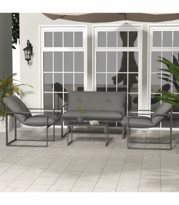 Outsunny 4 PCs Garden Sofa Set with 2 Armchairs Loveseat Coffee Table, Grey