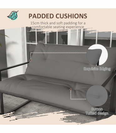 Outsunny 4 PCs Garden Sofa Set with 2 Armchairs Loveseat Coffee Table, Grey