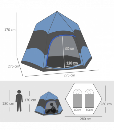 Outsunny 4 Person Pop Up Tent Camping Festival Hiking Shelter Family Blue&Black
