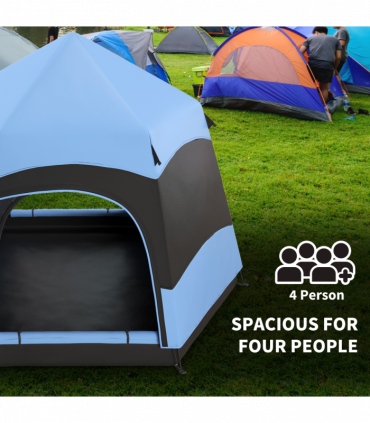 Outsunny 4 Person Pop Up Tent Camping Festival Hiking Shelter Family Blue&Black