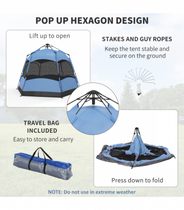 Outsunny 4 Person Pop Up Tent Camping Festival Hiking Shelter Family Blue&Black