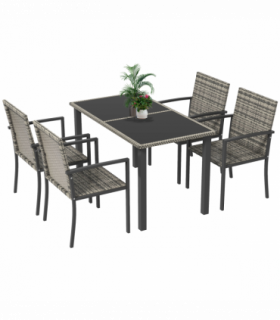 Outsunny 4 Seater Rattan Garden Furniture Set with Glass Tabletop - Mixed Grey