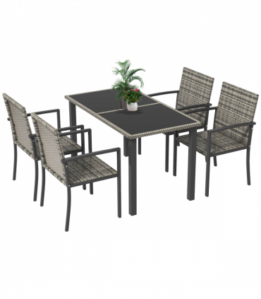 Outsunny 4 Seater Rattan Garden Furniture Set with Glass Tabletop - Mixed Grey