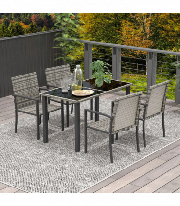 Outsunny 4 Seater Rattan Garden Furniture Set with Glass Tabletop - Mixed Grey