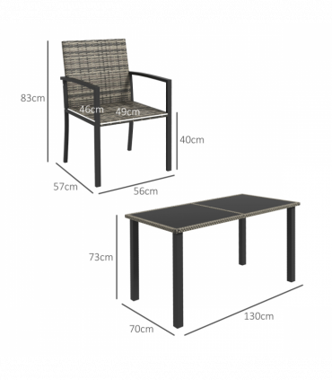 Outsunny 4 Seater Rattan Garden Furniture Set with Glass Tabletop - Mixed Grey