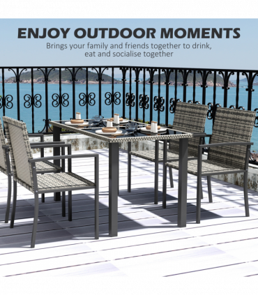 Outsunny 4 Seater Rattan Garden Furniture Set with Glass Tabletop - Mixed Grey