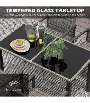 Outsunny 4 Seater Rattan Garden Furniture Set with Glass Tabletop - Mixed Grey