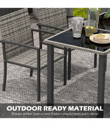Outsunny 4 Seater Rattan Garden Furniture Set with Glass Tabletop - Mixed Grey