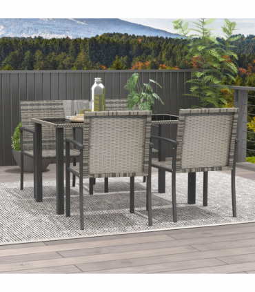 Outsunny 4 Seater Rattan Garden Furniture Set with Glass Tabletop - Mixed Grey