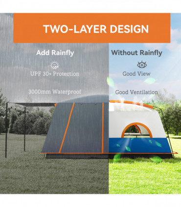 Outsunny 4-6 Man Camping Tent with 2 Bedroom, 3000mm Waterproof, Blue