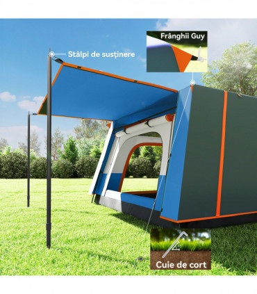 Outsunny 4-6 Man Camping Tent with 2 Bedroom, 3000mm Waterproof, Blue