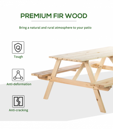 Outsunny 4-Seater Wooden Picnic Set-Fir Wood