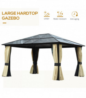 Outsunny 4.3m x 3.6m Aluminium Frame Texteline Draped Hardtop Gazebo Brown