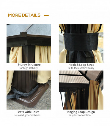 Outsunny 4.3m x 3.6m Aluminium Frame Texteline Draped Hardtop Gazebo Brown