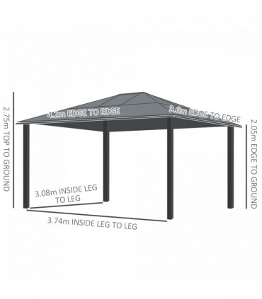 Outsunny 4.3m x 3.6m Aluminium Frame Texteline Draped Hardtop Gazebo Brown