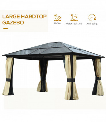 Outsunny 4.3m x 3.6m Aluminium Frame Texteline Draped Hardtop Gazebo Brown