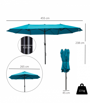Outsunny 4.6M Garden Patio Umbrella Canopy Parasol Sun Shade w/o Base Blue
