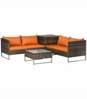 Outsunny 4Pcs Patio Rattan Sofa Garden Furniture Set with Table Cushions Orange