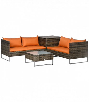 Outsunny 4Pcs Patio Rattan Sofa Garden Furniture Set with Table Cushions Orange