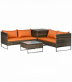 Outsunny 4Pcs Patio Rattan Sofa Garden Furniture Set with Table Cushions Orange