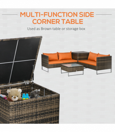 Outsunny 4Pcs Patio Rattan Sofa Garden Furniture Set with Table Cushions Orange