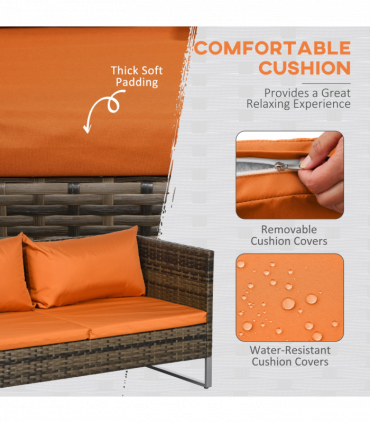 Outsunny 4Pcs Patio Rattan Sofa Garden Furniture Set with Table Cushions Orange
