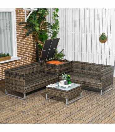 Outsunny 4Pcs Patio Rattan Sofa Garden Furniture Set with Table Cushions Orange