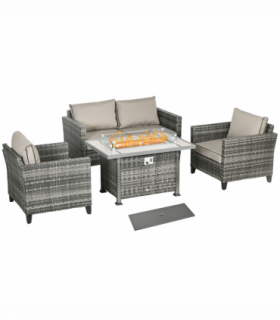 Outsunny 5 PCs Rattan Garden Furniture Set with Gas Fire Pit Table, Grey