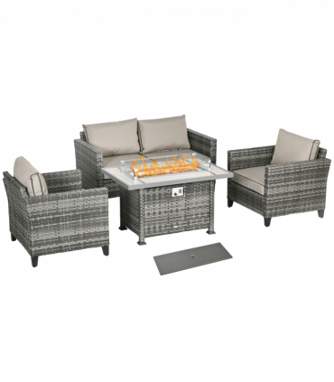 Outsunny 5 PCs Rattan Garden Furniture Set with Gas Fire Pit Table, Grey