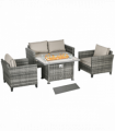 Outsunny 5 PCs Rattan Garden Furniture Set with Gas Fire Pit Table, Grey