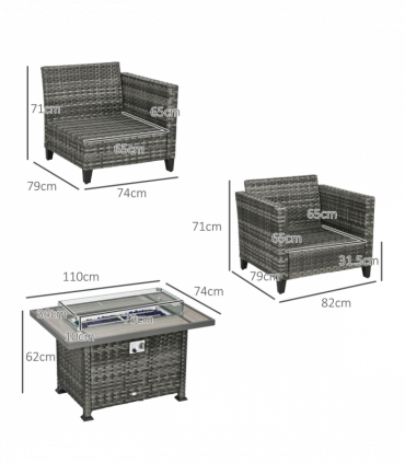 Outsunny 5 PCs Rattan Garden Furniture Set with Gas Fire Pit Table, Grey