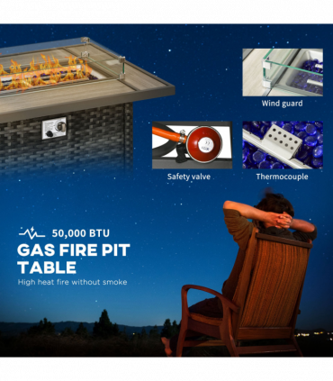 Outsunny 5 PCs Rattan Garden Furniture Set with Gas Fire Pit Table, Grey