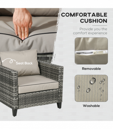 Outsunny 5 PCs Rattan Garden Furniture Set with Gas Fire Pit Table, Grey