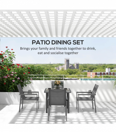 Outsunny 5 Piece Garden Dining Set, Outdoor Table and 4 Chairs, Grey