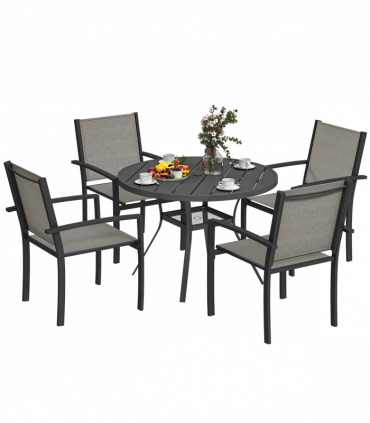 Outsunny 5 Piece Garden Furniture Set with Round Table & 4 Stackable Chairs