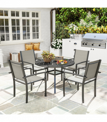 Outsunny 5 Piece Garden Furniture Set with Round Table & 4 Stackable Chairs