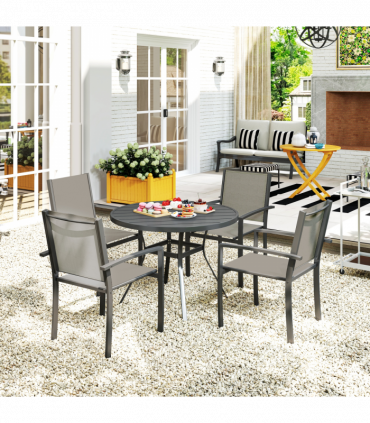 Outsunny 5 Piece Garden Furniture Set with Round Table & 4 Stackable Chairs