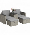 Outsunny 5 Piece Rattan Garden Furniture Set w/ Storage Table, Stools, Grey