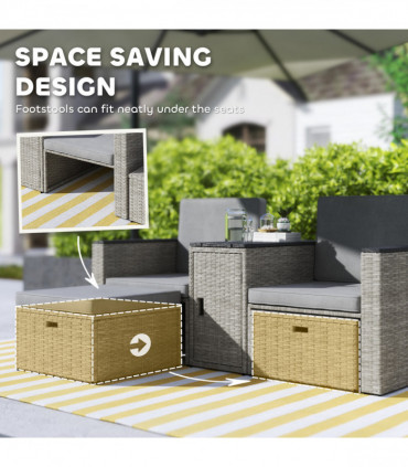 Outsunny 5 Piece Rattan Garden Furniture Set w/ Storage Table, Stools, Grey