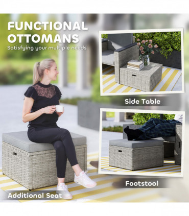 Outsunny 5 Piece Rattan Garden Furniture Set w/ Storage Table, Stools, Grey