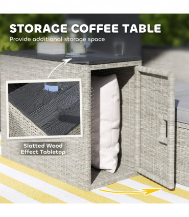 Outsunny 5 Piece Rattan Garden Furniture Set w/ Storage Table, Stools, Grey