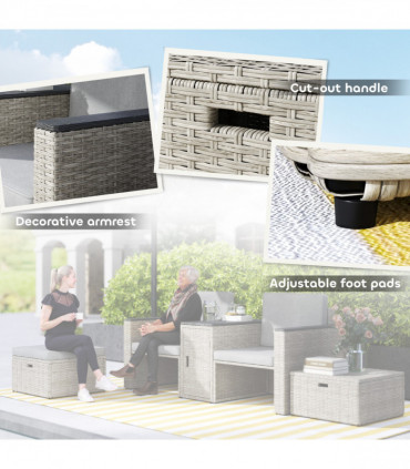 Outsunny 5 Piece Rattan Garden Furniture Set w/ Storage Table, Stools, Grey